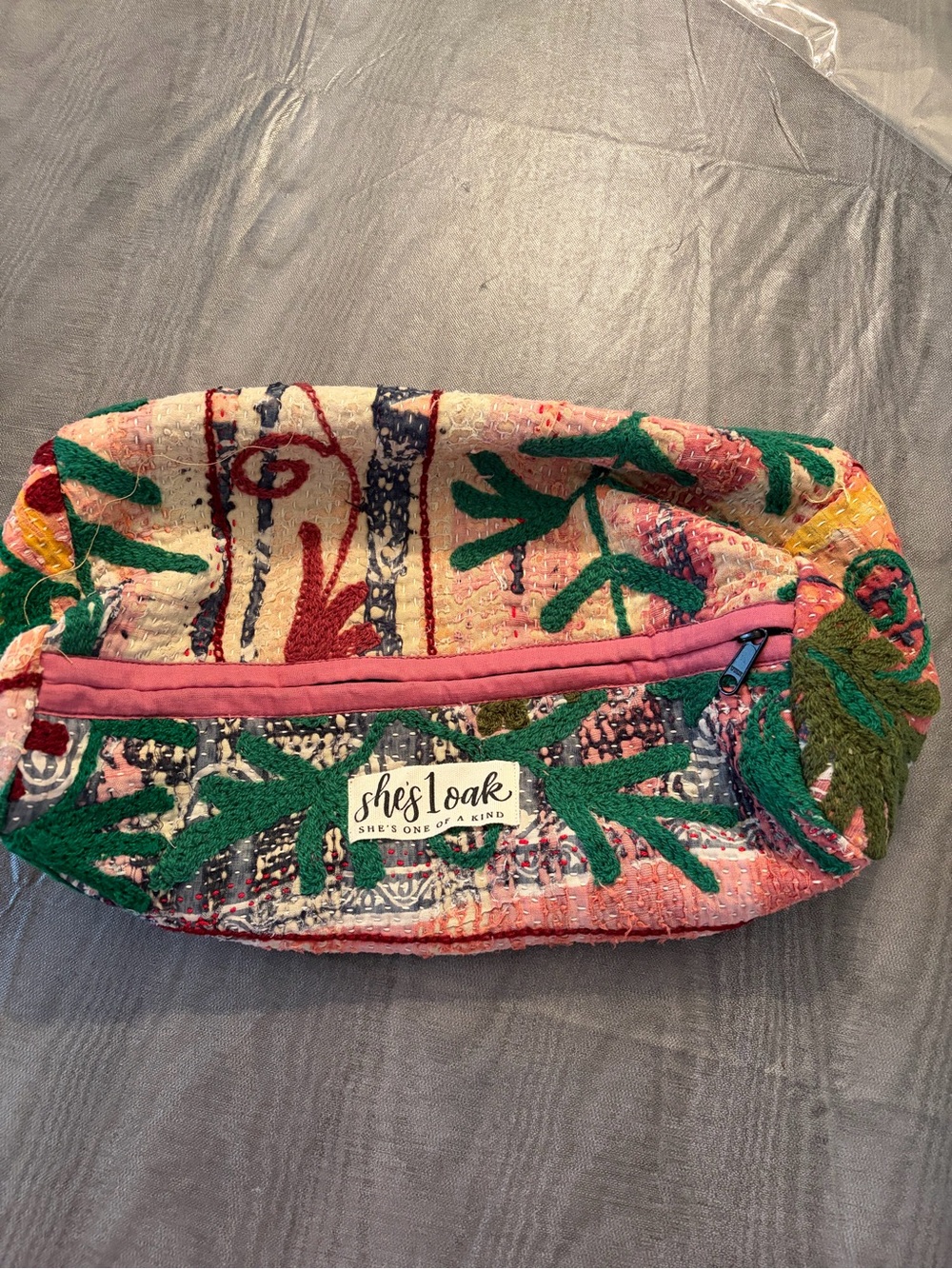 Kantha Multicolor Embroidered Cosmetic Pouch NWOT